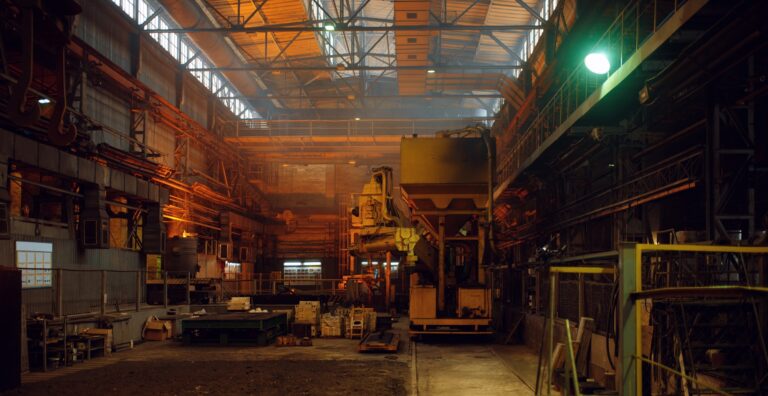 Interior of steel factory, metallurgical or metalworking industry